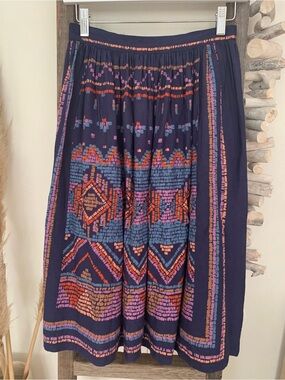 Vintage - Navy Multicolor Boho Midi Skirt
